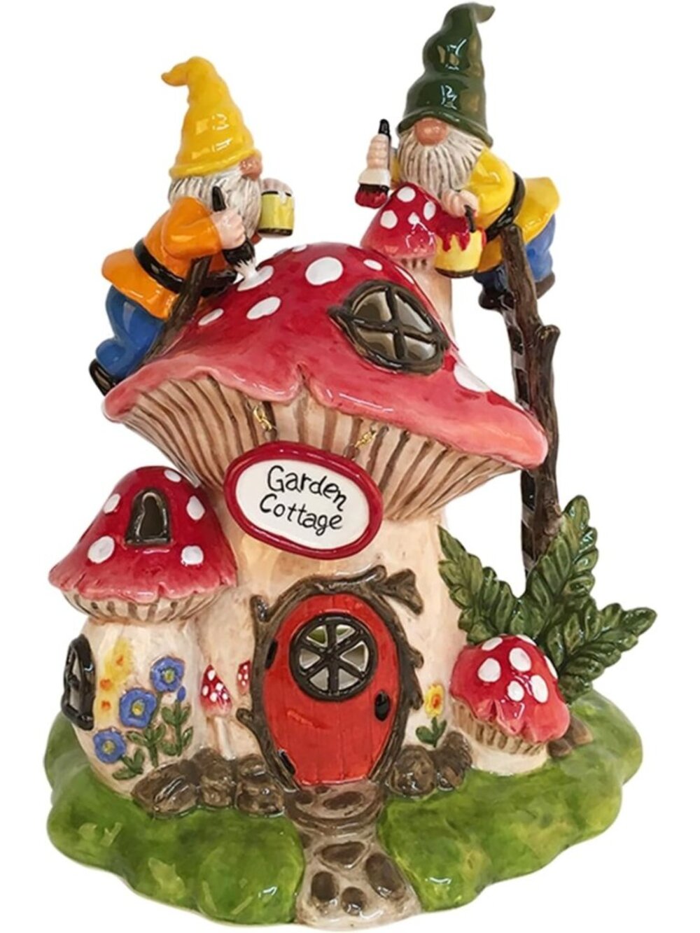 Charming Red Gnome Mushroom T-Light Candle Holder for Garden Decor